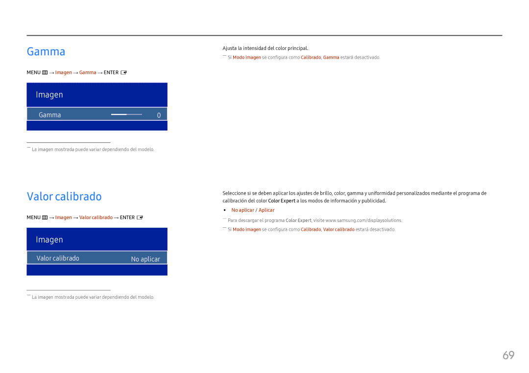 Samsung LH46OHFPKBC/EN, LH55OHFPKBC/EN manual Gamma, Valor calibrado No aplicar 