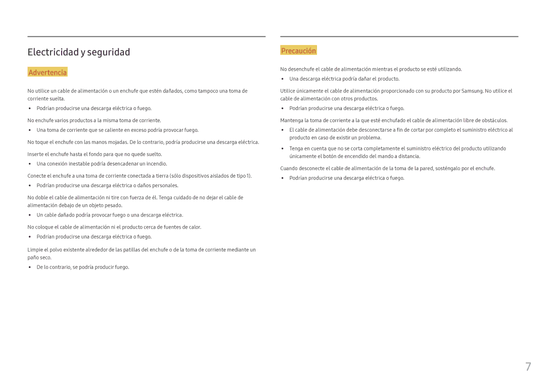 Samsung LH46OHFPKBC/EN, LH55OHFPKBC/EN manual Electricidad y seguridad, Advertencia 