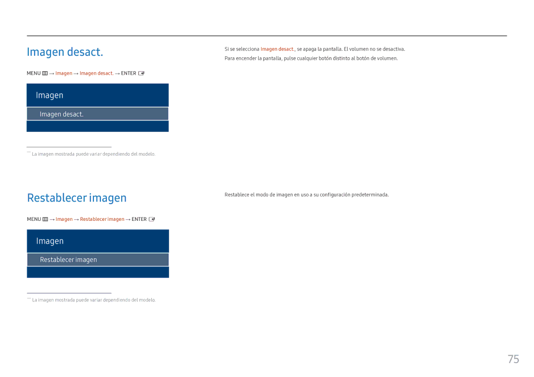 Samsung LH46OHFPKBC/EN, LH55OHFPKBC/EN manual Imagen desact, Restablecer imagen 