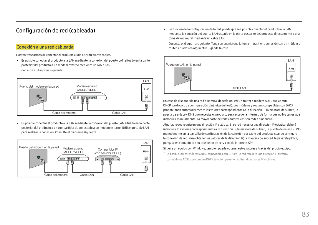 Samsung LH46OHFPKBC/EN, LH55OHFPKBC/EN manual Configuración de red cableada, Conexión a una red cableada 