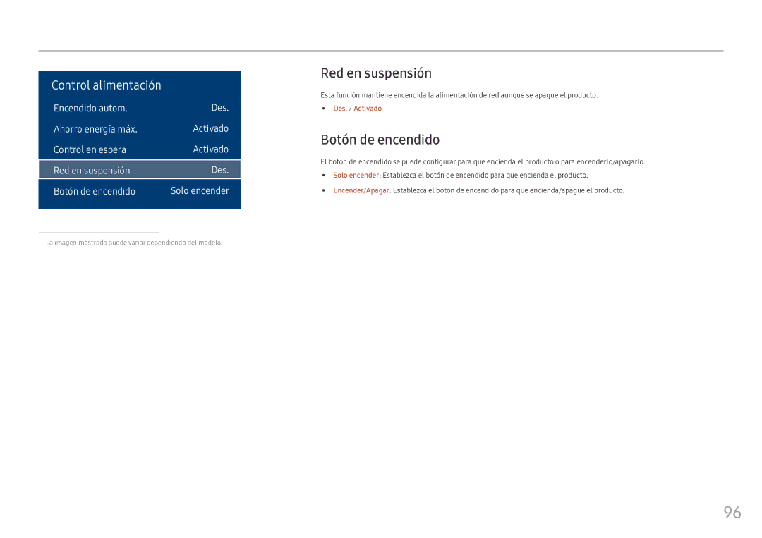 Samsung LH55OHFPKBC/EN, LH46OHFPKBC/EN manual Red en suspensión, Botón de encendido 