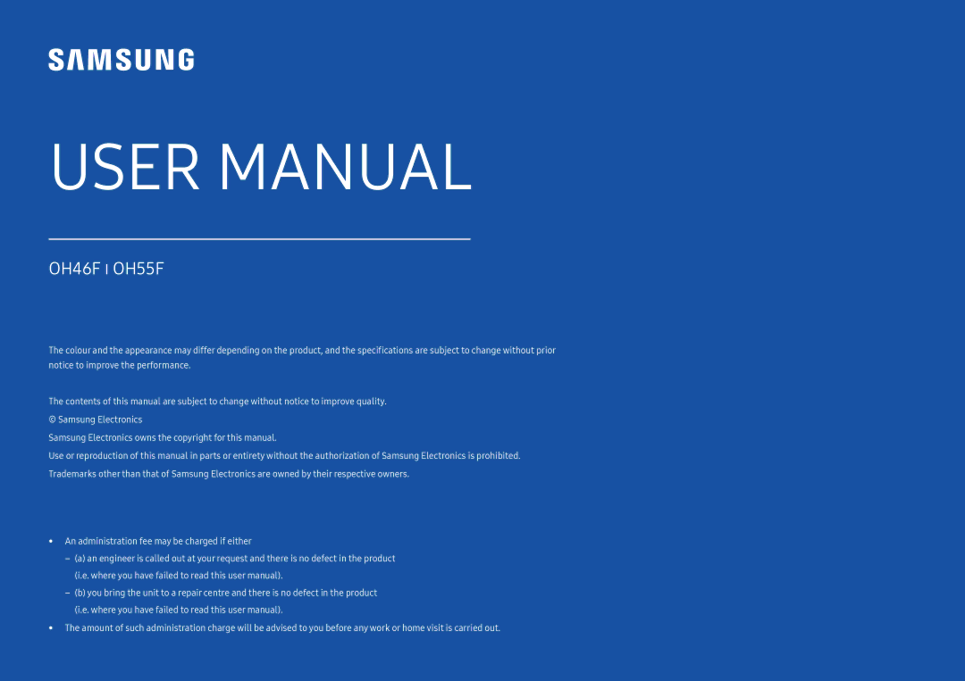 Samsung LH55OHFPVBC/EN, LH55OHFPKBC/EN, LH46OHFPKBC/EN, LH55OHFPVBC/XV manual OH46F I OH55F 