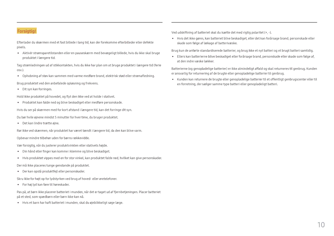 Samsung LH55OHFPVBC/EN, LH55OHFPKBC/EN, LH46OHFPKBC/EN manual Forsigtig 