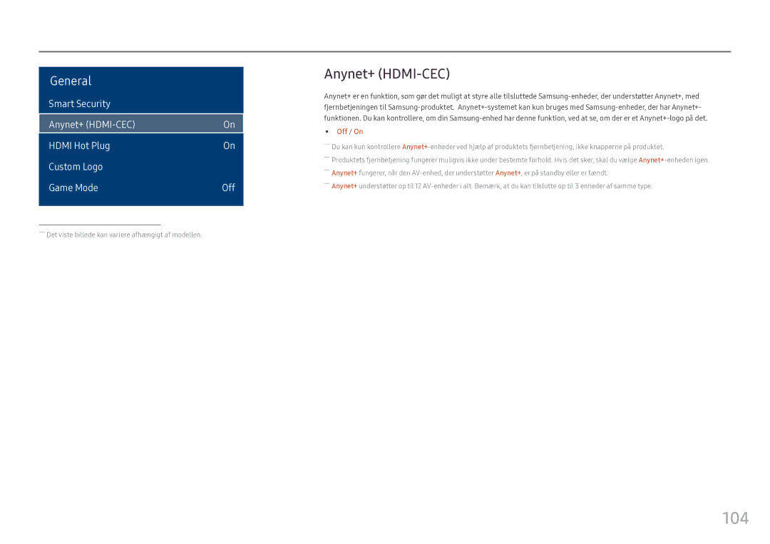 Samsung LH46OHFPKBC/EN, LH55OHFPKBC/EN, LH55OHFPVBC/EN manual 104, Anynet+ HDMI-CEC 