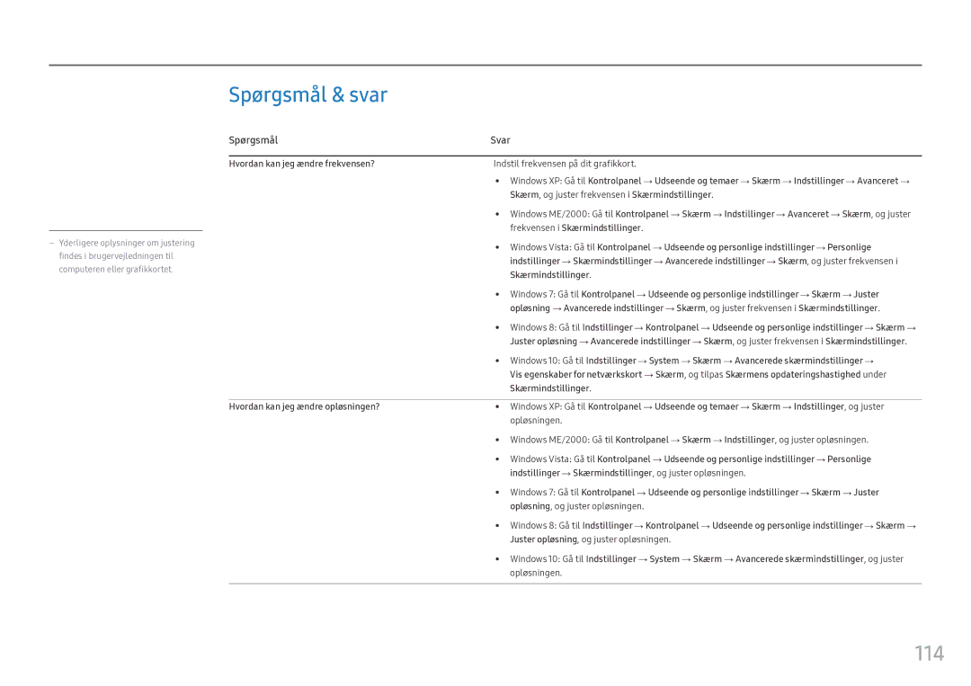 Samsung LH55OHFPKBC/EN, LH55OHFPVBC/EN, LH46OHFPKBC/EN manual Spørgsmål & svar, 114, Spørgsmål Svar 