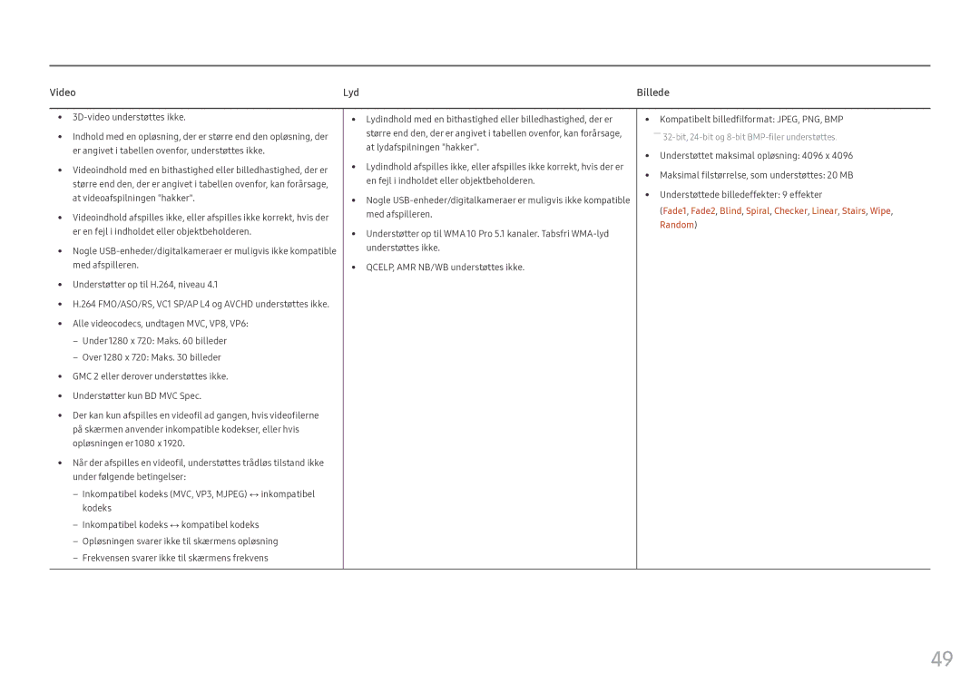 Samsung LH55OHFPVBC/EN, LH55OHFPKBC/EN, LH46OHFPKBC/EN manual Video Lyd Billede 