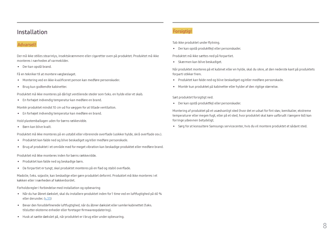 Samsung LH46OHFPKBC/EN, LH55OHFPKBC/EN, LH55OHFPVBC/EN manual Installation 