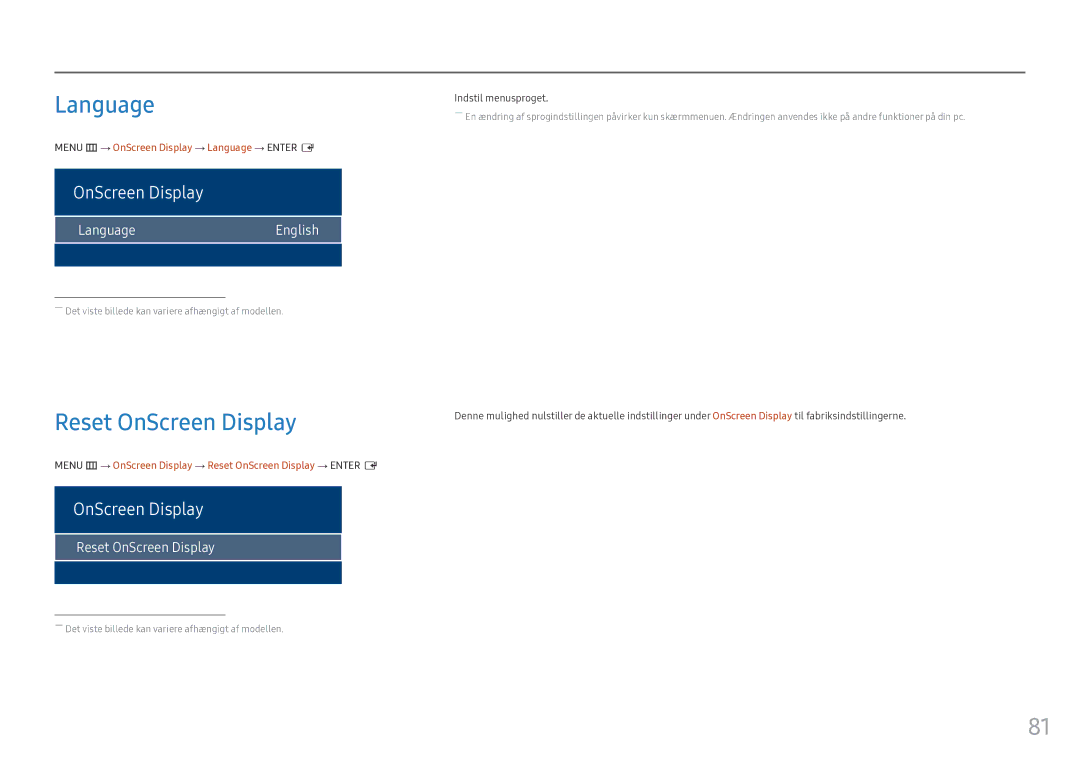 Samsung LH55OHFPKBC/EN, LH55OHFPVBC/EN, LH46OHFPKBC/EN manual Reset OnScreen Display, LanguageEnglish 