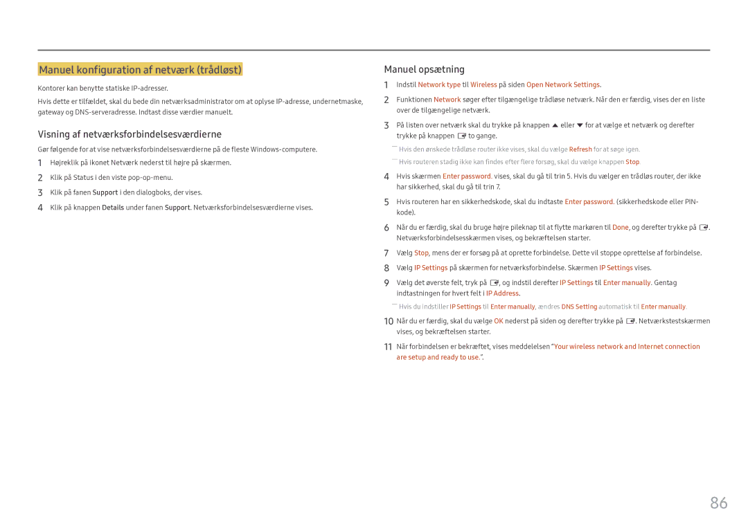 Samsung LH46OHFPKBC/EN, LH55OHFPKBC/EN, LH55OHFPVBC/EN manual Manuel konfiguration af netværk trådløst 