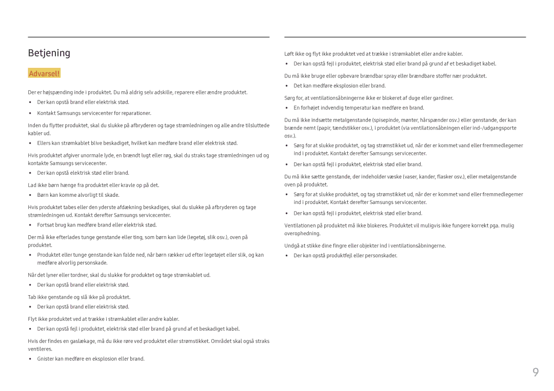 Samsung LH55OHFPKBC/EN, LH55OHFPVBC/EN, LH46OHFPKBC/EN manual Betjening 