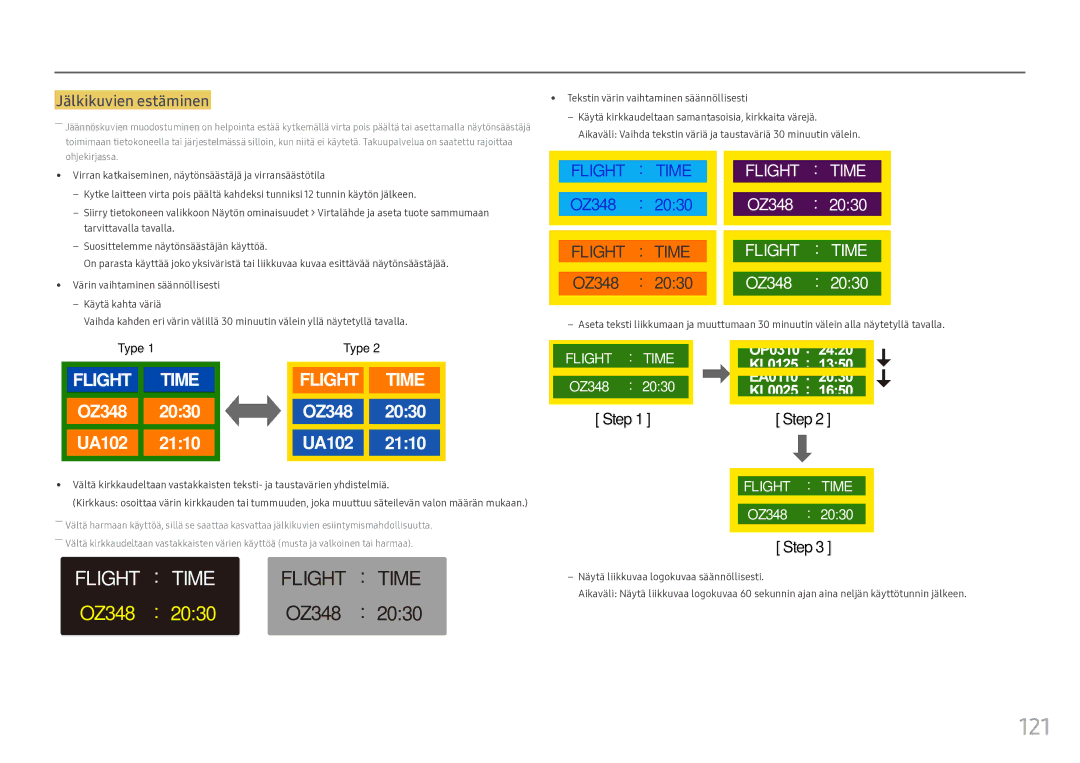 Samsung LH55OHFPVBC/EN, LH55OHFPKBC/EN, LH46OHFPKBC/EN manual 121, Jälkikuvien estäminen 