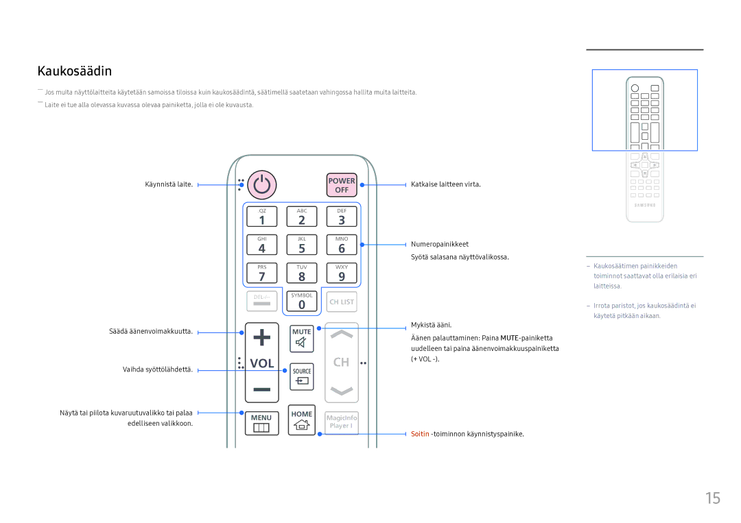 Samsung LH55OHFPKBC/EN, LH55OHFPVBC/EN, LH46OHFPKBC/EN manual Kaukosäädin, Vol 