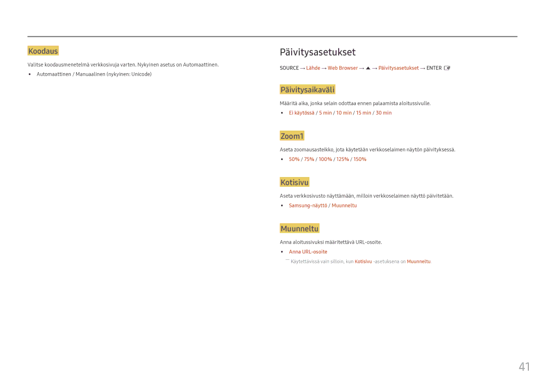 Samsung LH46OHFPKBC/EN, LH55OHFPKBC/EN, LH55OHFPVBC/EN manual Päivitysasetukset 