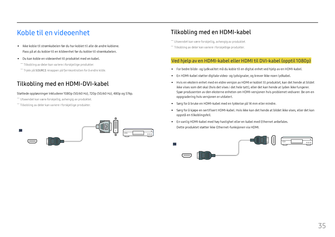 Samsung LH46OHFPKBC/EN, LH55OHFPKBC/EN, LH55OHFPVBC/EN manual Koble til en videoenhet 