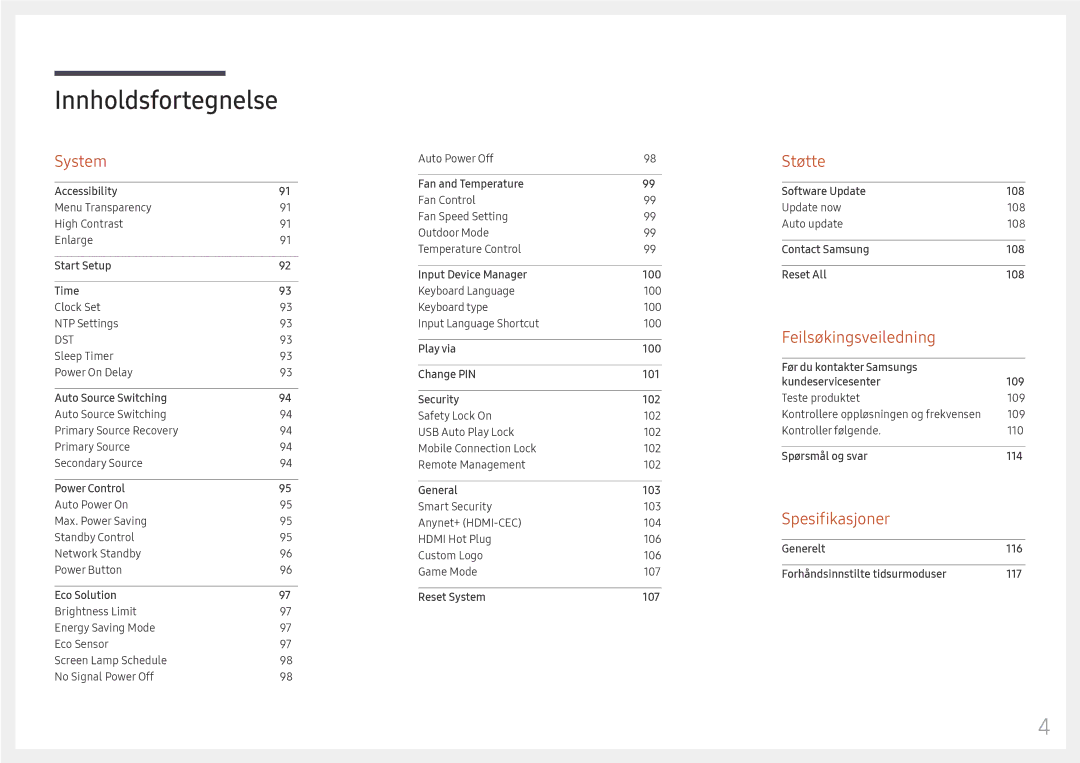 Samsung LH55OHFPVBC/EN, LH55OHFPKBC/EN, LH46OHFPKBC/EN manual Støtte 