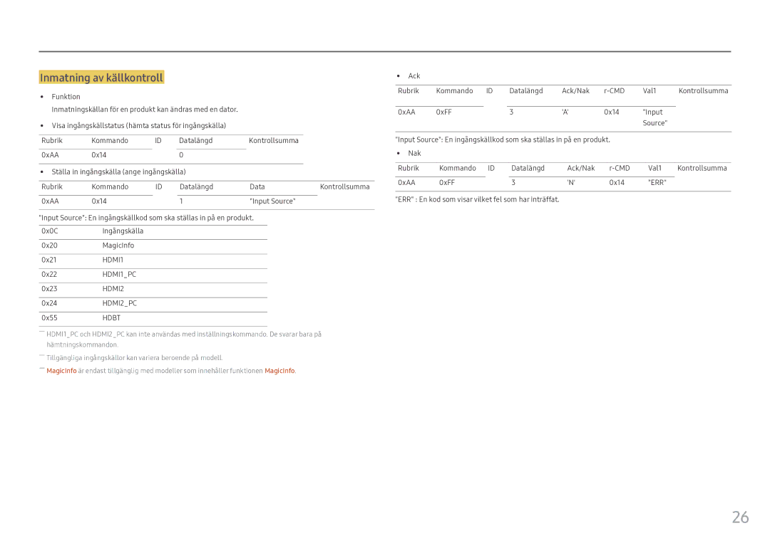 Samsung LH46OHFPKBC/EN, LH55OHFPKBC/EN, LH55OHFPVBC/EN manual Inmatning av källkontroll, Hdbt 