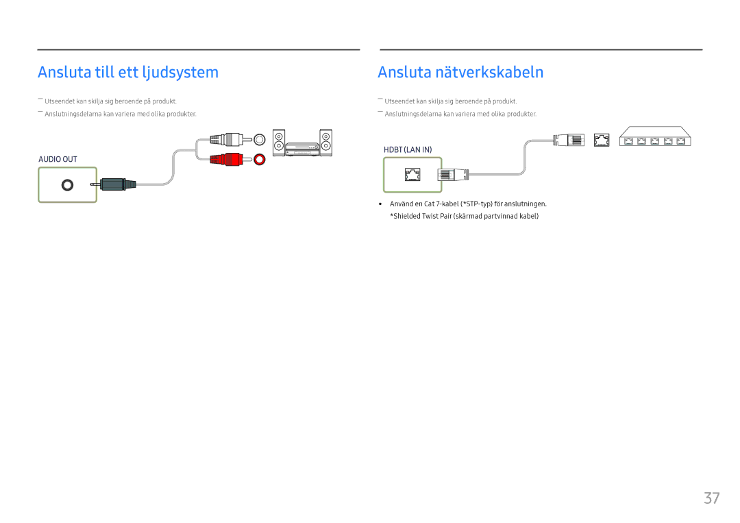 Samsung LH55OHFPVBC/EN, LH55OHFPKBC/EN, LH46OHFPKBC/EN manual Ansluta till ett ljudsystem, Ansluta nätverkskabeln 