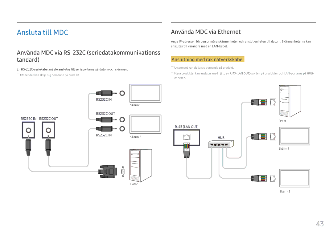 Samsung LH55OHFPVBC/EN, LH55OHFPKBC/EN manual Ansluta till MDC, Använda MDC via RS-232C seriedatakommunikationss tandard 