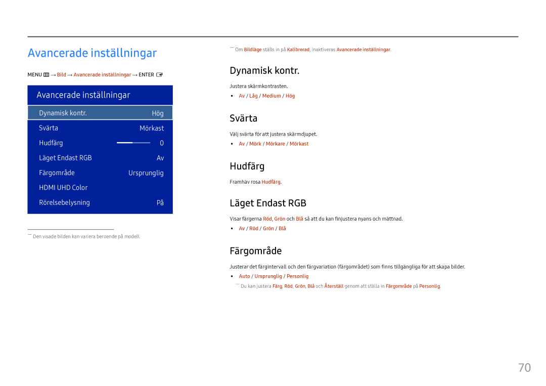 Samsung LH55OHFPVBC/EN, LH55OHFPKBC/EN, LH46OHFPKBC/EN manual Avancerade inställningar 