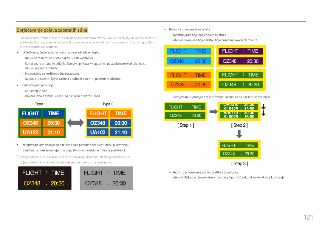 Samsung LH55OHFPKBC/EN manual 121, Sprječavanje pojava zaostalih slika 