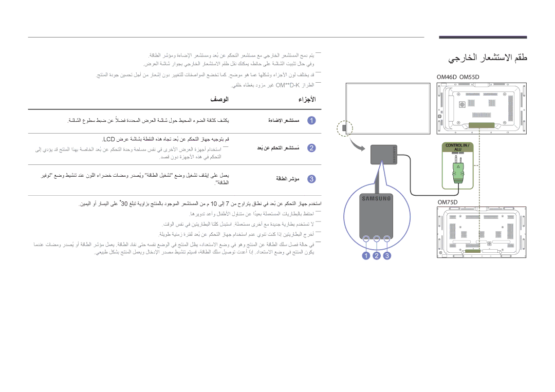 Samsung LH75OMDPWBC/NG, LH55OMDPWBC/EN, LH55OMDPWBC/NG يجراخلا راعشتسلاا مقط, فصولاءازجلأا, ةءاضلإا رعشتسم, ةقاطلا رشؤم 