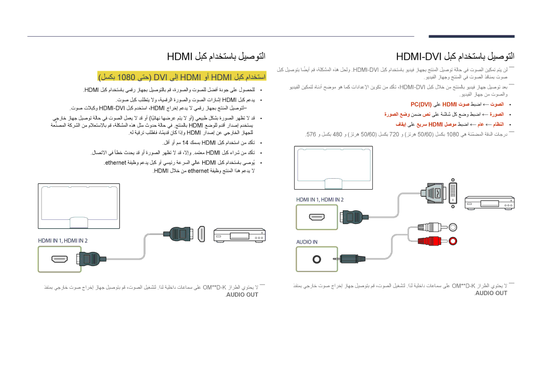 Samsung LH55OMDPWBC/EN, LH75OMDPWBC/NG Hdmi لبك مادختساب ليصوتلا, لسكب 1080 ىتح DVI ىلإ Hdmi وأ Hdmi لبك مادختسا, ةروصلا 