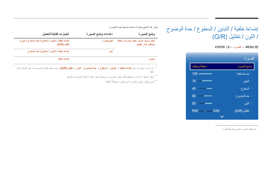 Samsung LH75OMDPWBC/NG manual ليدعتلل ةلباقلا تارايخلا, ةروصلا عضو, ةروصلا ةدوج طبضل ةددعتم تارايخب جتنملا اذه زيمتي 