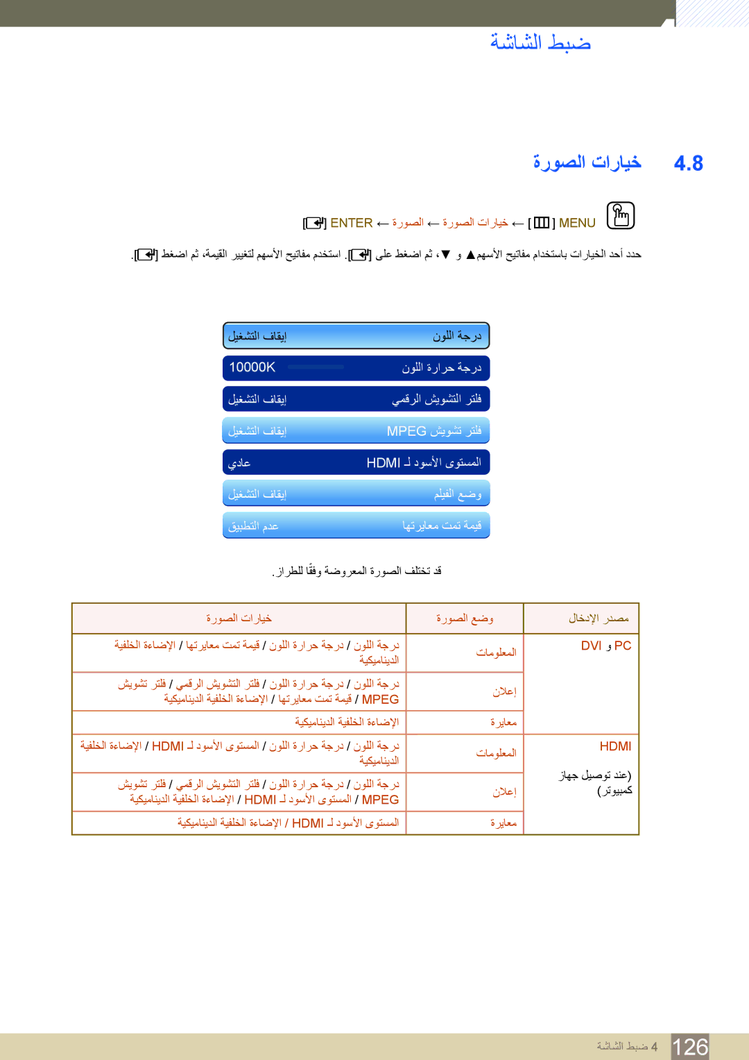 Samsung LH46DECPLBC/XY, LH55PECPLBC/EN, LH46PECPLBC/EN, LH40DECPLBC/NG manual ENTER‏ ← ةروصلا ← ةروصلا تارايخ ← m Menu O 