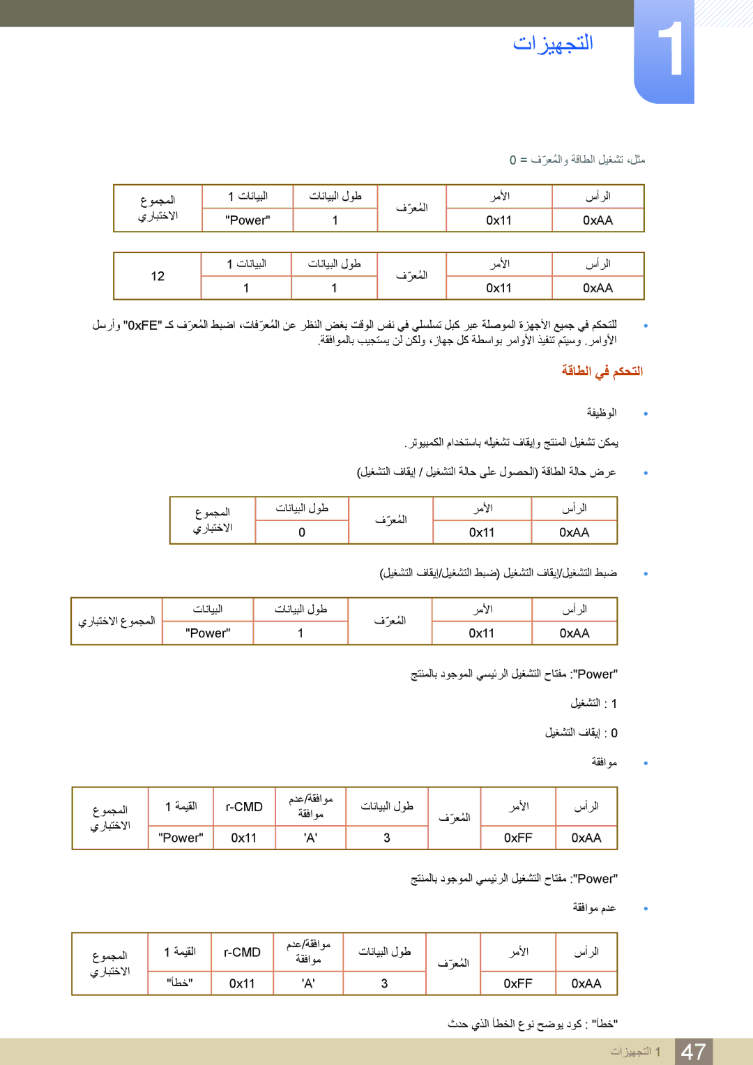 Samsung LH40PECPLBC/XY, LH55PECPLBC/EN, LH46PECPLBC/EN, LH40DECPLBC/NG manual ةقاطلا يف مكحتلا, = فرعّملاوُ ةقاطلا ليغشت ،لثم 