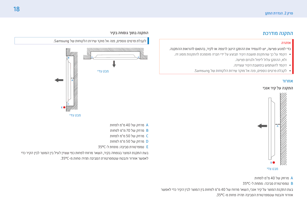 Samsung LH55PMFXTBC/CH, LH32PMFXTBC/CH manual תכרדומ הנקתה, רורווא, ריקב החמוג ךותב הנקתה, יכנא ריק לע הנקתה 