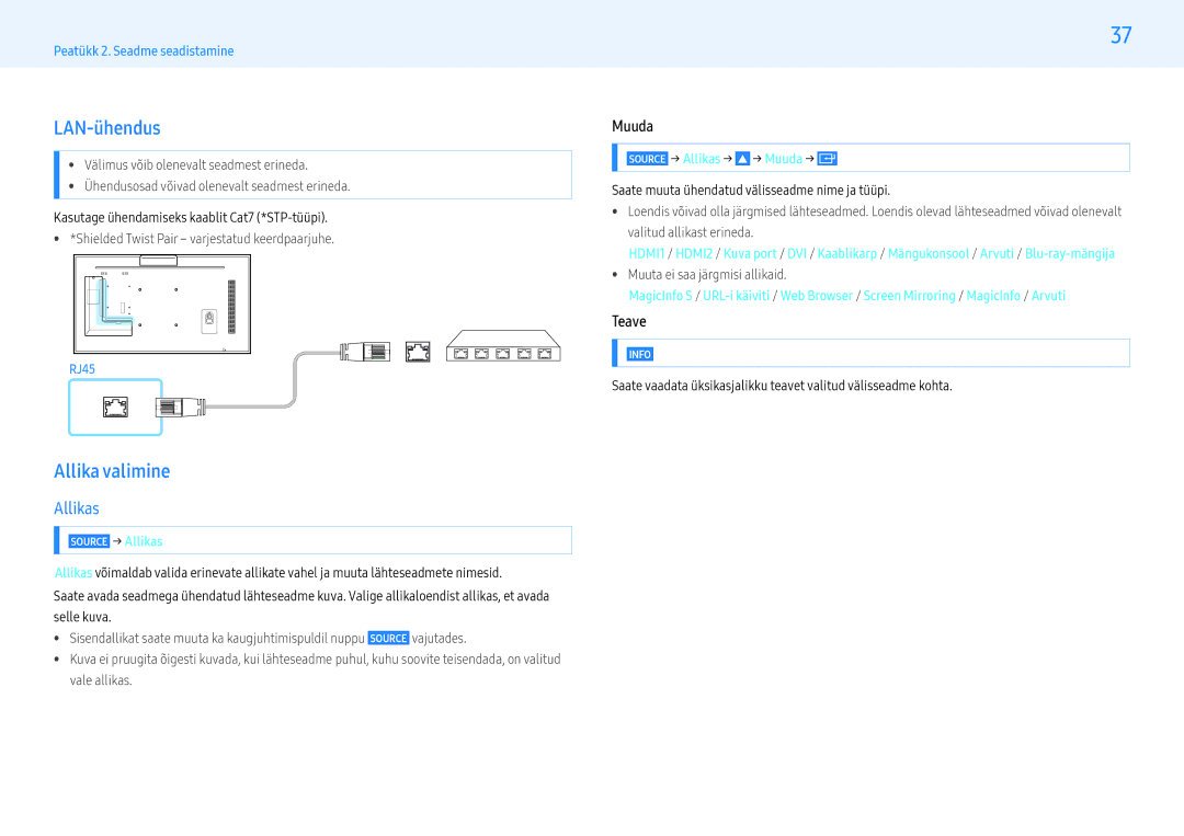 Samsung LH32PMFXTBC/EN, LH55PMFXTBC/EN manual LAN-ühendus, Allika valimine, Allikas, Muuda, Teave 