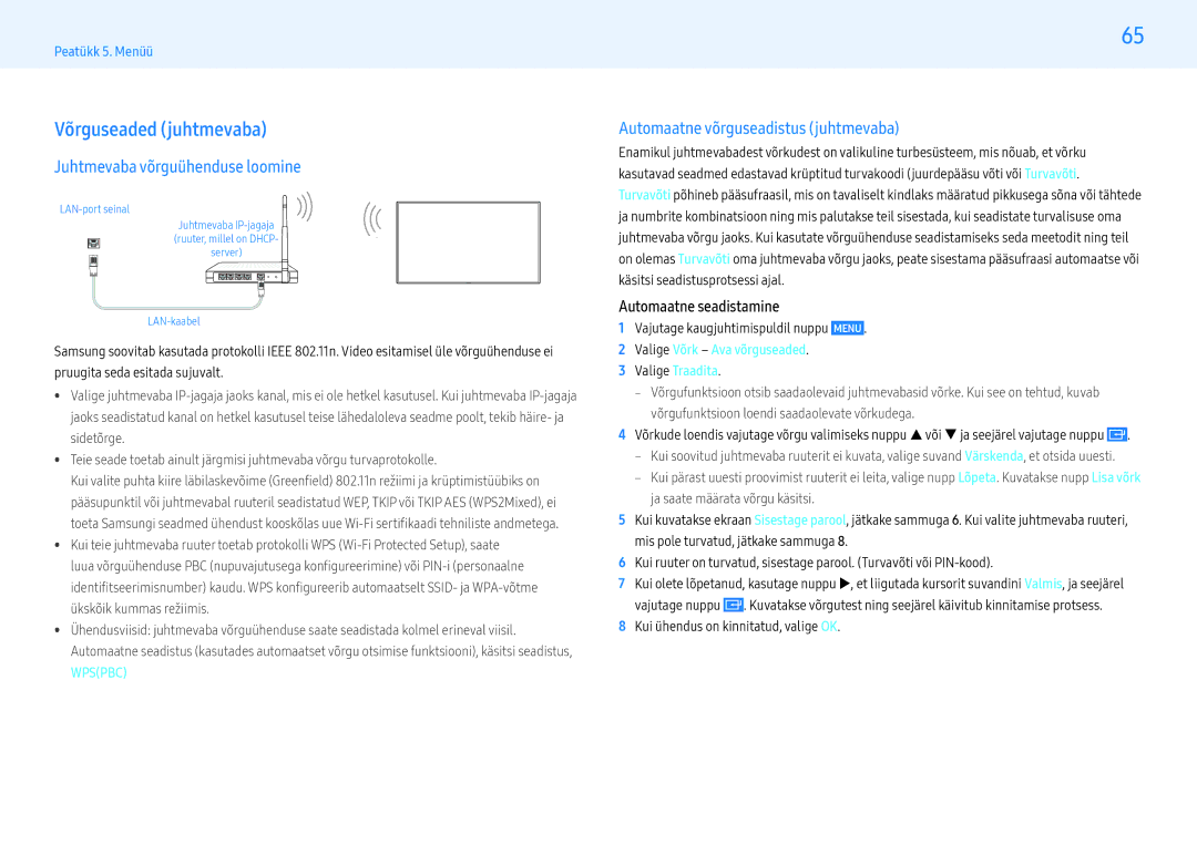 Samsung LH32PMFXTBC/EN Võrguseaded juhtmevaba, Juhtmevaba võrguühenduse loomine, Automaatne võrguseadistus juhtmevaba 