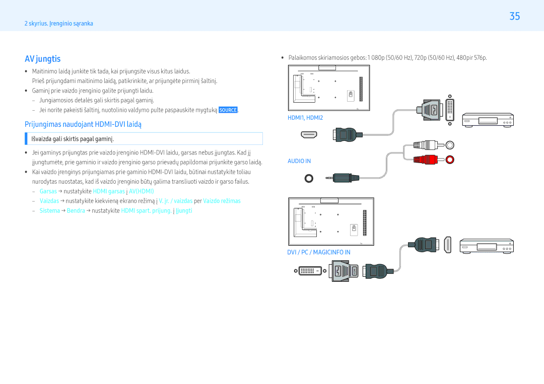 Samsung LH32PMFXTBC/EN, LH55PMFXTBC/EN manual AV jungtis, ‒‒ Garsas → nustatykite Hdmi garsas į Avhdmi 