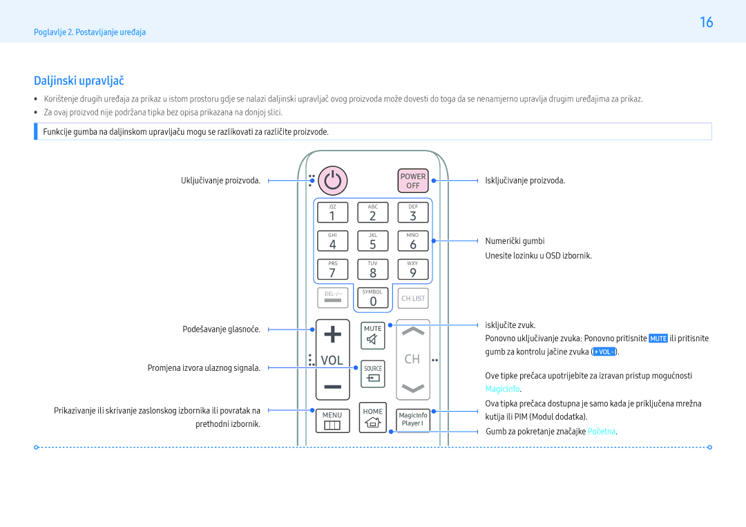 Samsung LH55PMFXTBC/EN, LH32PMFXTBC/EN manual Daljinski upravljač, Promjena izvora ulaznog signala 