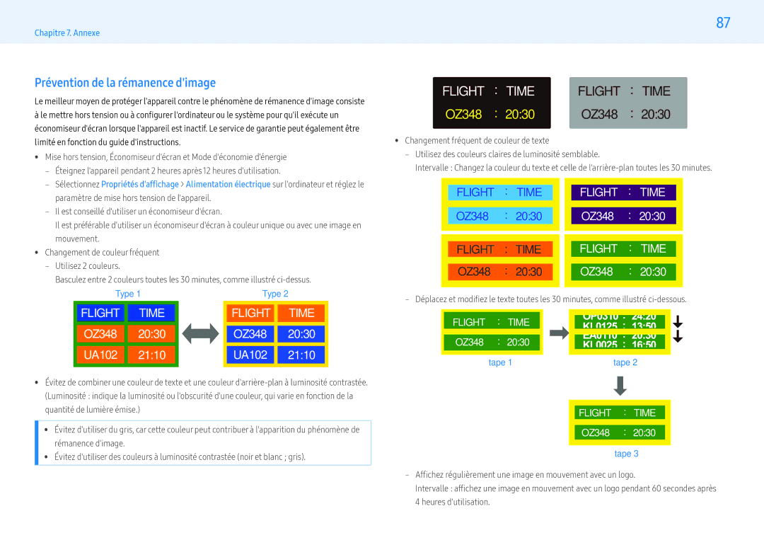 Samsung LH55PMHPBGC/EN, LH43PMHPBGC/EN, LH49PMHPBGC/EN manual Prévention de la rémanence dimage, Time 