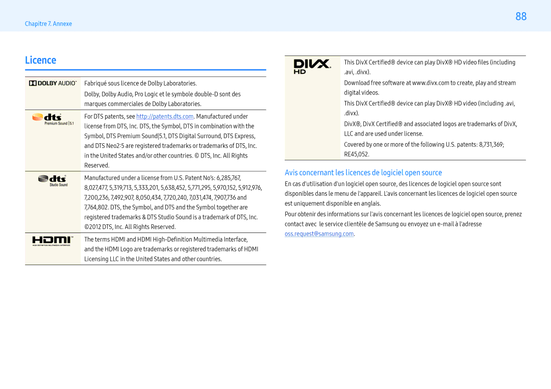 Samsung LH43PMHPBGC/EN, LH55PMHPBGC/EN, LH49PMHPBGC/EN manual Licence, Avis concernant les licences de logiciel open source 