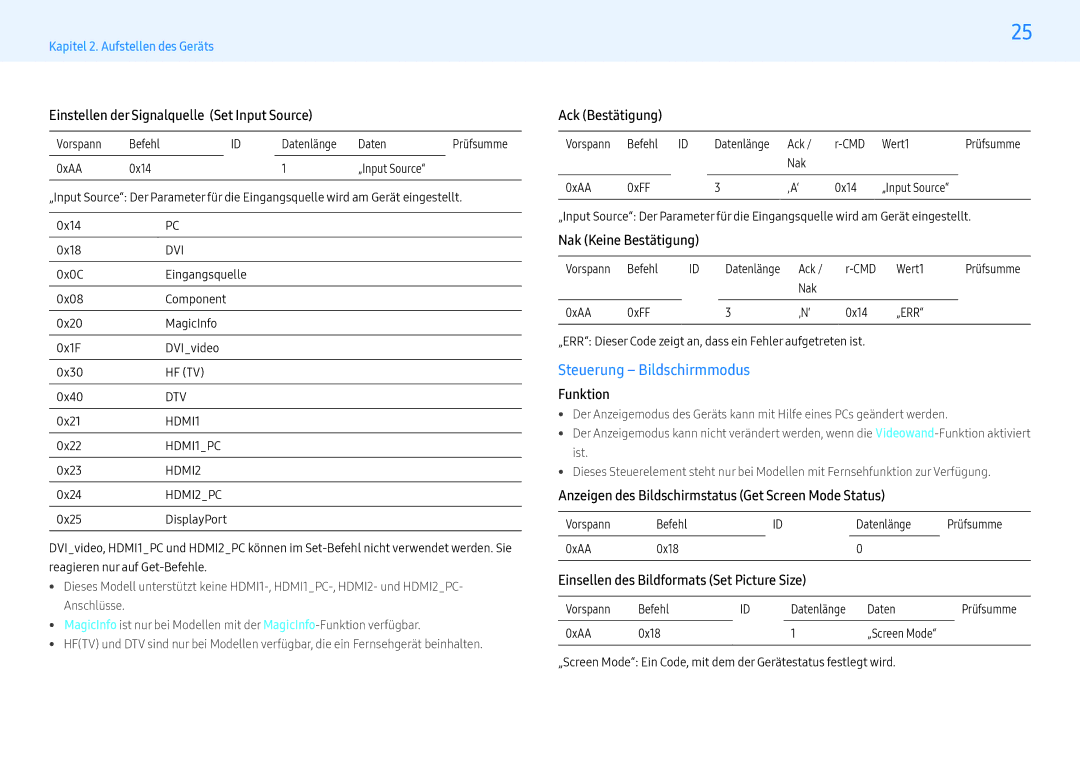 Samsung LH43PMHPBGC/EN, LH55PMHPBGC/EN manual Steuerung Bildschirmmodus, Einstellen der Signalquelle Set Input Source 