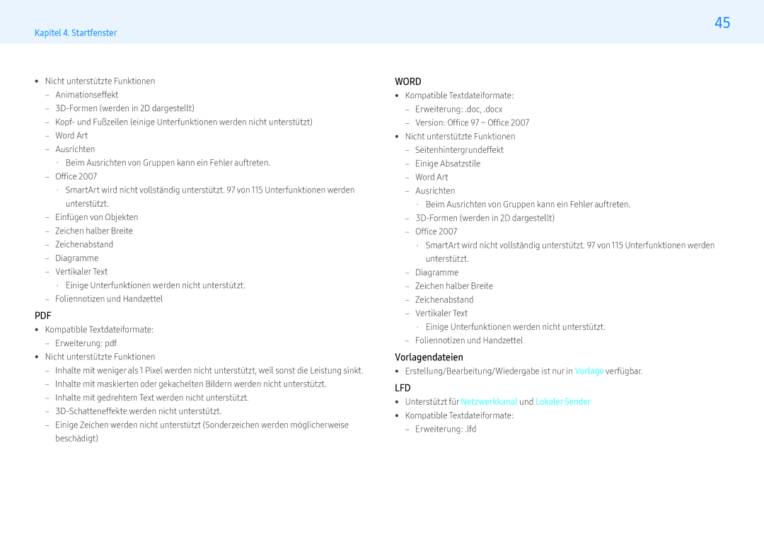 Samsung LH55PMHPBGC/EN, LH43PMHPBGC/EN, LH49PMHPBGC/EN Vorlagendateien, Unterstützt für Netzwerkkanal und Lokaler Sender 