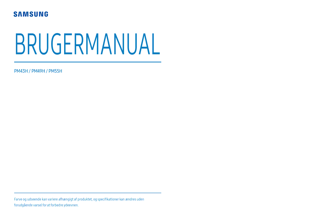 Samsung LH43PMHPBGC/EN, LH55PMHPBGC/EN, LH49PMHPBGC/EN manual Brugermanual 