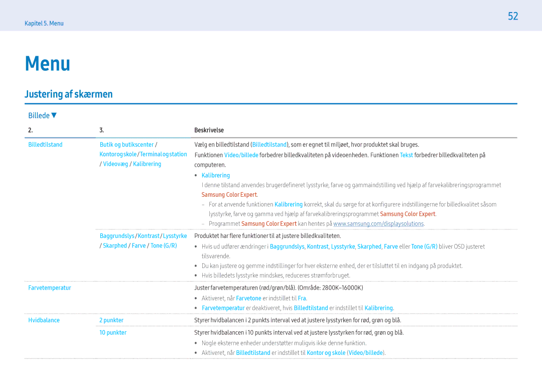 Samsung LH43PMHPBGC/EN, LH55PMHPBGC/EN, LH49PMHPBGC/EN manual Menu, Justering af skærmen, Billede 