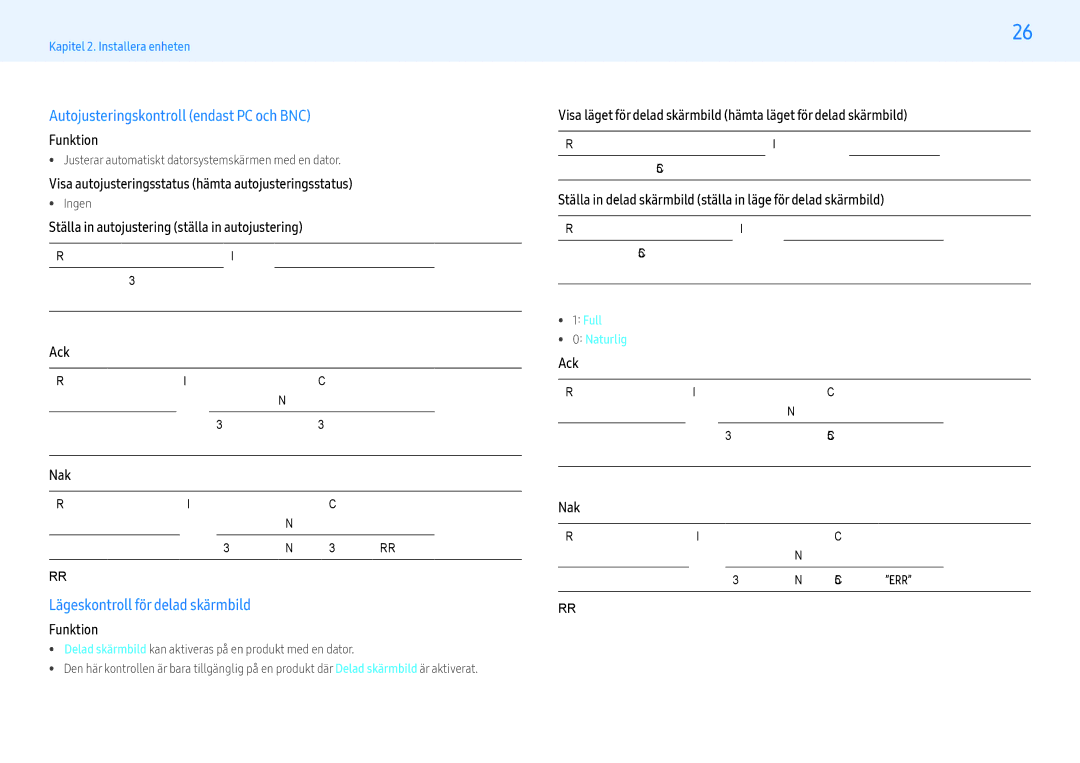 Samsung LH49PMHPBGC/EN manual Autojusteringskontroll endast PC och BNC, Lägeskontroll för delad skärmbild, Full Naturlig 