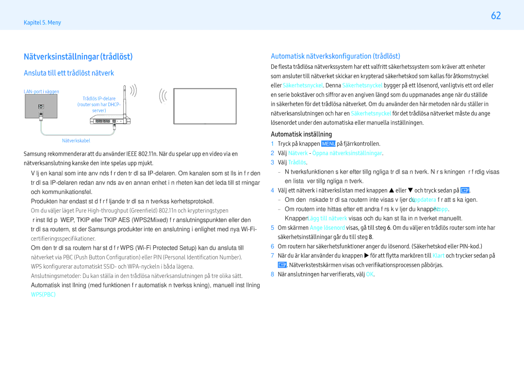 Samsung LH49PMHPBGC/EN, LH55PMHPBGC/EN, LH43PMHPBGC/EN Nätverksinställningar trådlöst, Ansluta till ett trådlöst nätverk 