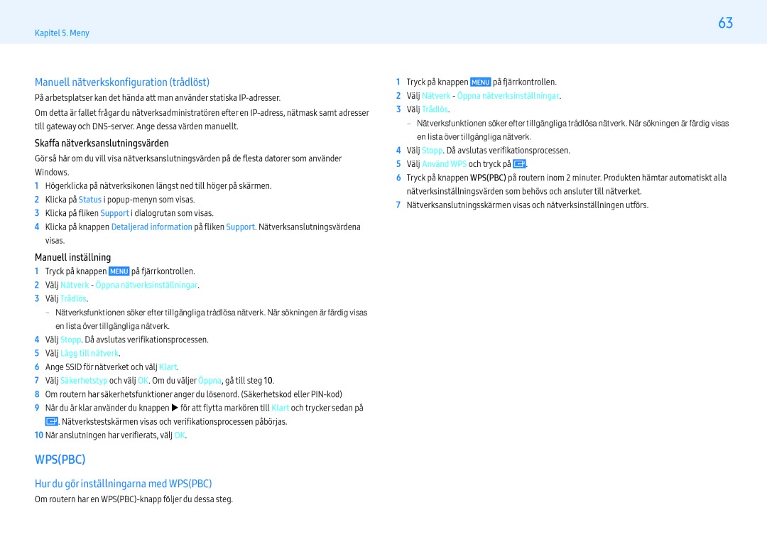 Samsung LH55PMHPBGC/EN, LH43PMHPBGC/EN manual Manuell nätverkskonfiguration trådlöst, Hur du gör inställningarna med Wpspbc 