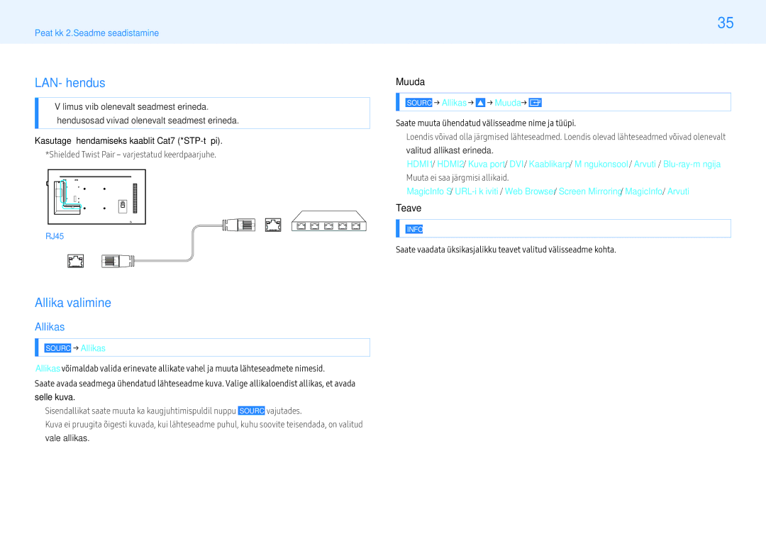 Samsung LH49PMHPBGC/EN, LH55PMHPBGC/EN, LH43PMHPBGC/EN manual LAN-ühendus, Allika valimine, Allikas, Muuda, Teave 