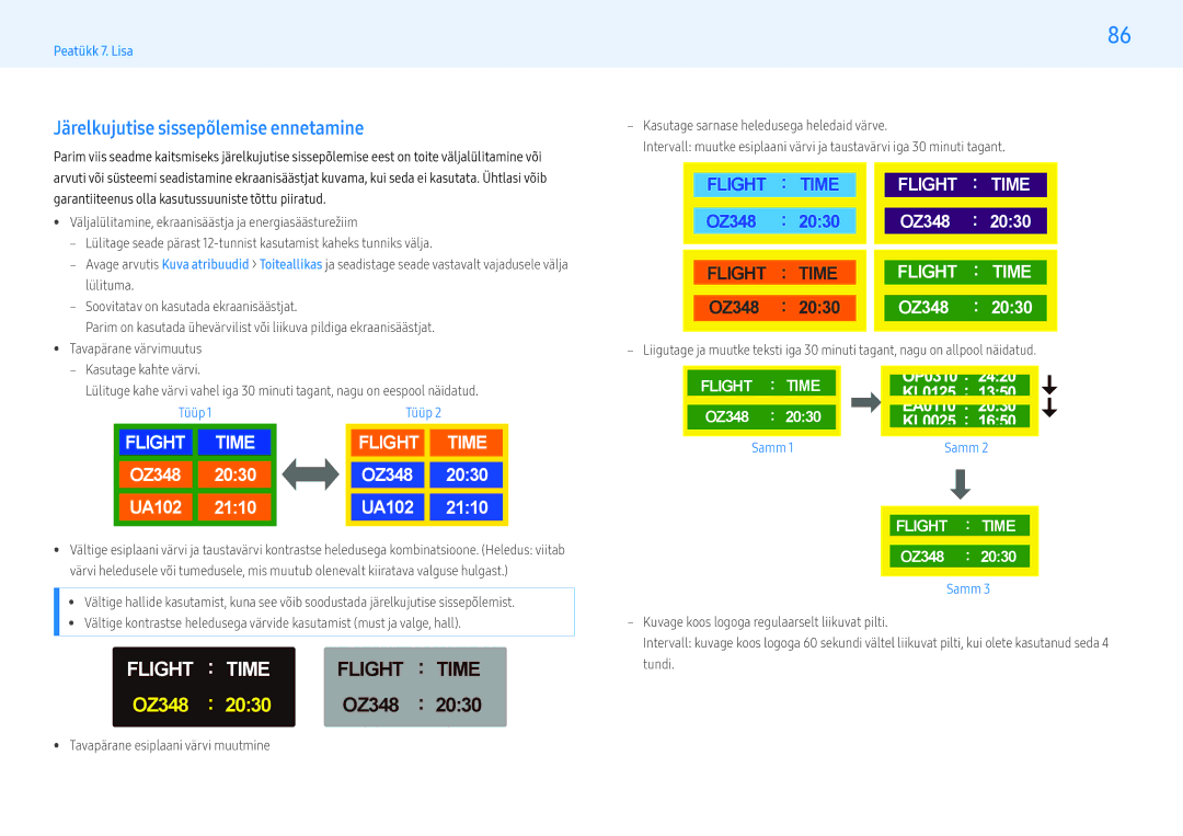 Samsung LH49PMHPBGC/EN manual Väljalülitamine, ekraanisäästja ja energiasäästurežiim, Lülituma, Tavapärane värvimuutus 