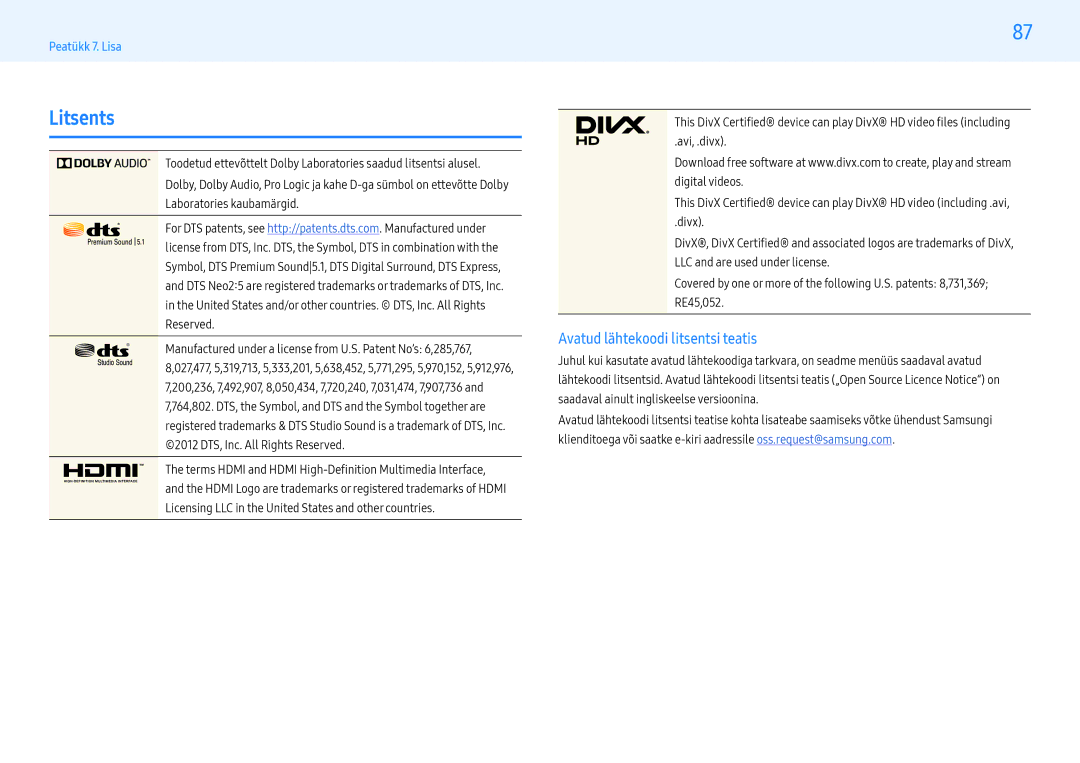 Samsung LH55PMHPBGC/EN, LH43PMHPBGC/EN, LH49PMHPBGC/EN manual Litsents, Avatud lähtekoodi litsentsi teatis 
