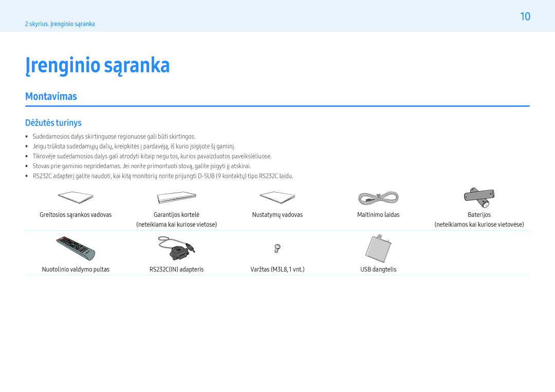 Samsung LH43PMHPBGC/EN, LH55PMHPBGC/EN, LH49PMHPBGC/EN manual Montavimas, Dėžutės turinys 