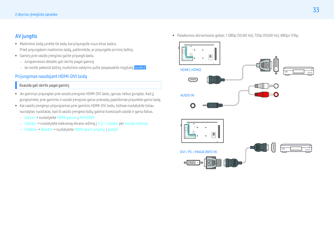 Samsung LH55PMHPBGC/EN, LH43PMHPBGC/EN, LH49PMHPBGC/EN manual AV jungtis, ‒‒ Garsas → nustatykite Hdmi garsas į Avhdmi 