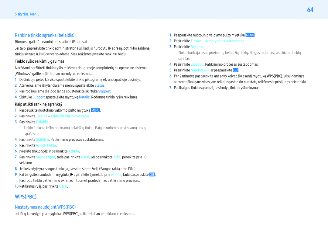 Samsung LH43PMHPBGC/EN manual Rankinė tinklo sąranka belaidis, Nustatymas naudojant Wpspbc, Pasirinkite Pridėti tinklą 