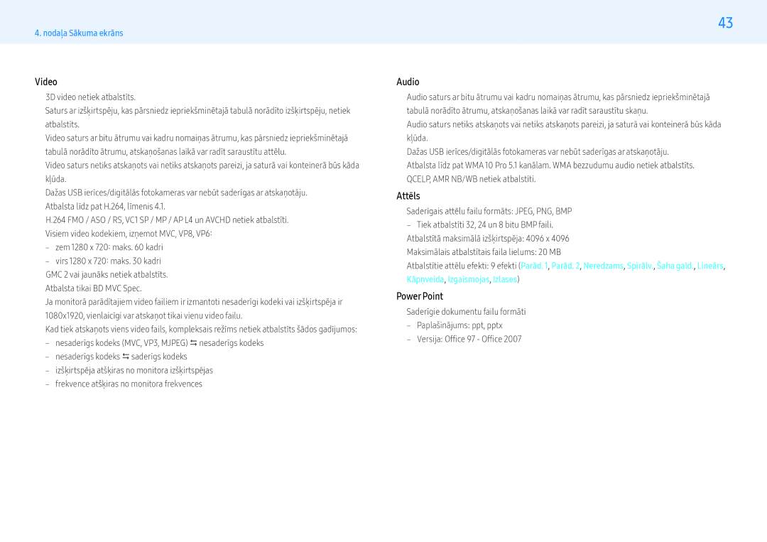 Samsung LH43PMHPBGC/EN, LH55PMHPBGC/EN, LH49PMHPBGC/EN manual Video, Audio, Attēls, Power Point, ‒‒ Versija Office 97 Office 